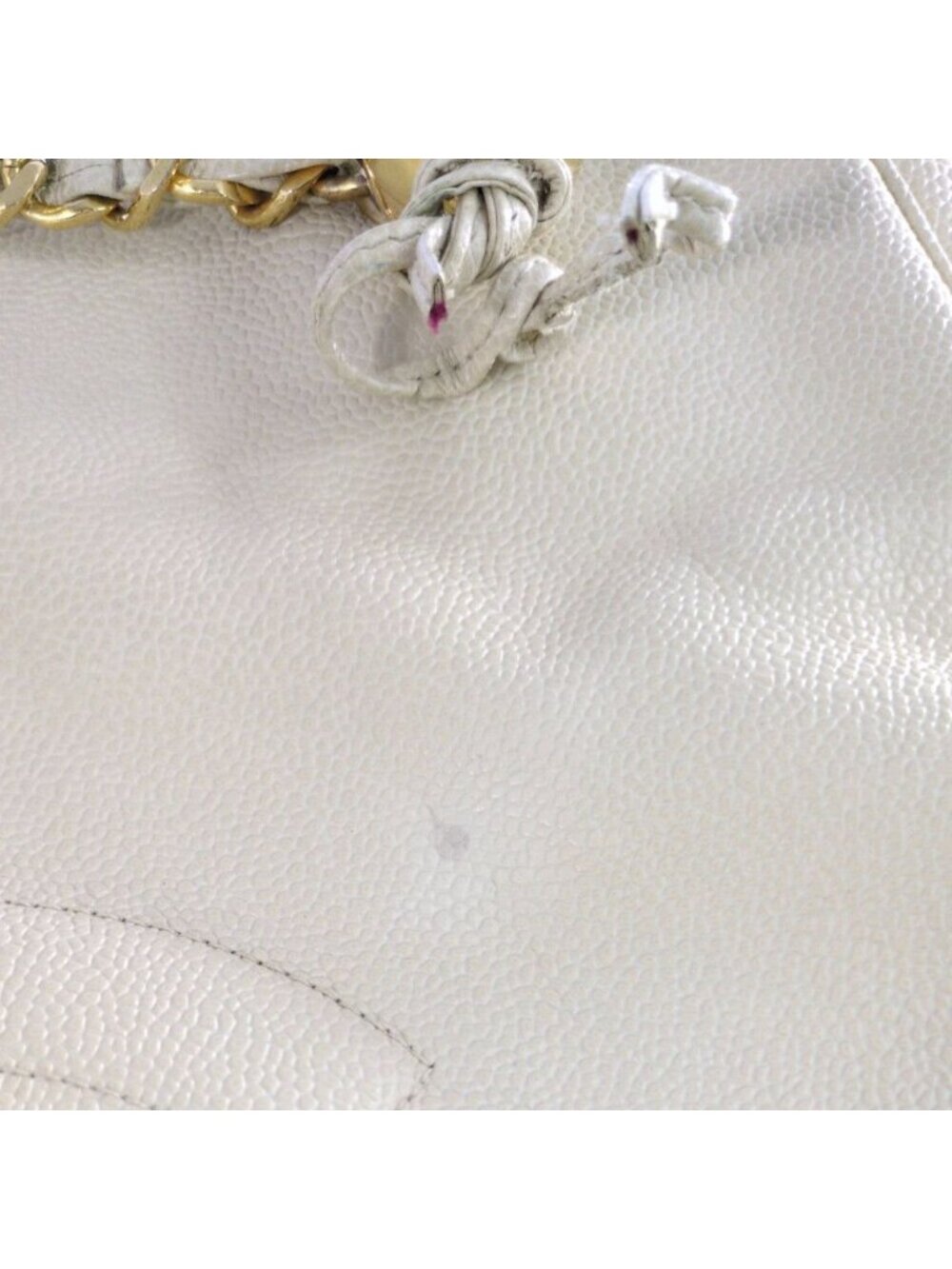 Chanel Caviar Leather Jumbo CC Logo Chain Tote CC Beige Gold Vintage All - Picture 9 of 10